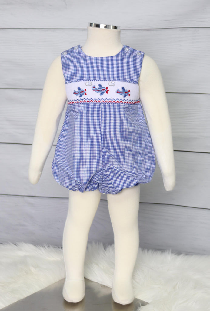 Baby Boy Rompers, Smocked Baby Clothes Boy, Airplane Birthday Outfit 412738 -DD127