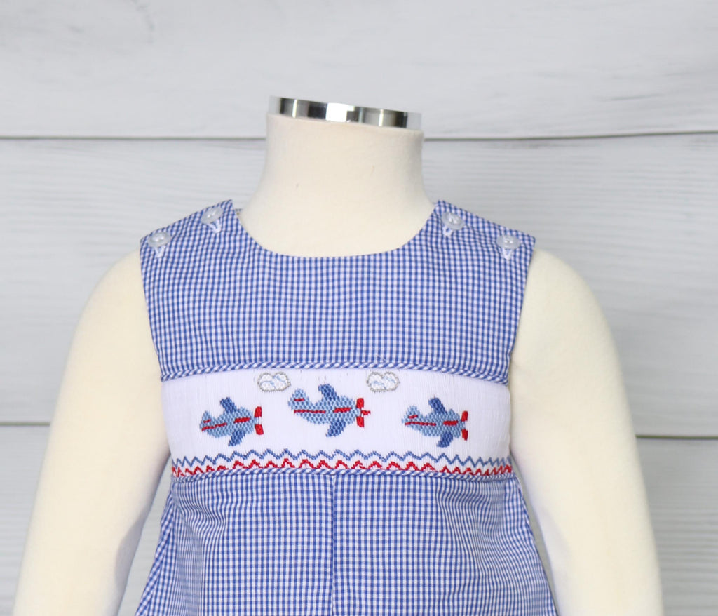 Baby Boy Rompers, Smocked Baby Clothes Boy, Airplane Birthday Outfit 412738 -DD127